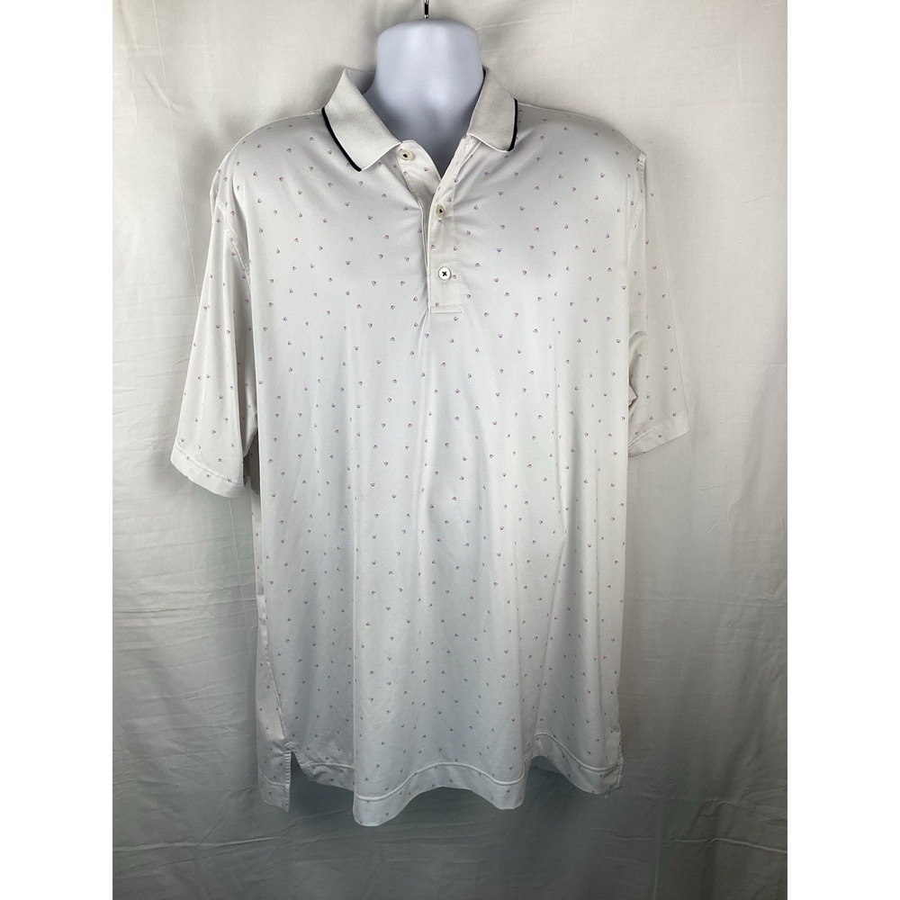 FootJoy FJ Polo Shirt Men's XL White Geometrics Golf Short Sleeve Performance